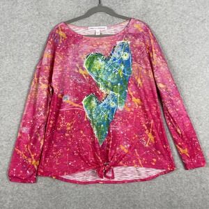 Leoma Lovegrove Tie-Front Top Womens L Pink Abstract Heart Graphic Art to Wear